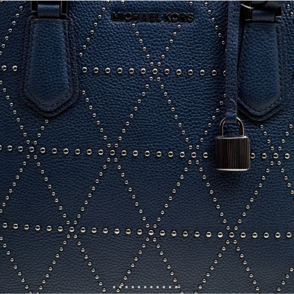 Michael Kors Navy Blue Adele Studded Women's Shoulder‎ Bag with Lock Charm - Picture 10 of 15